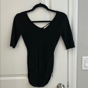 Maje Black Fitted Bodysuit with 3/4 Sleeves